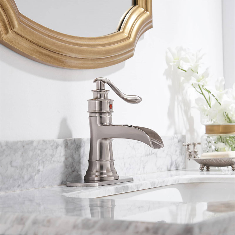 Robinet de salle de bain monotrou avec cascade Waterfall, Nickel brossé