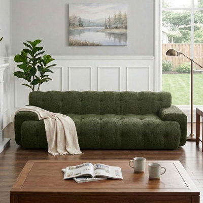 Modern Minimalist Chenille Three Seater Sofa with Button Tufted Design for Living Room and Apartment
