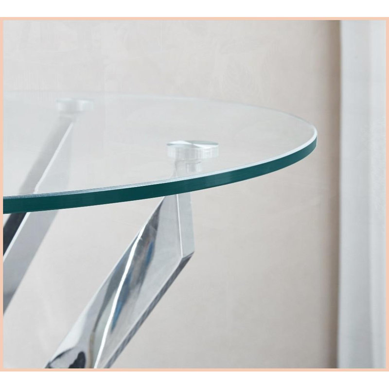 Table basse ronde en verre trempé avec pieds en acier inoxydable pour le salon, durable et amp; Facile à installer