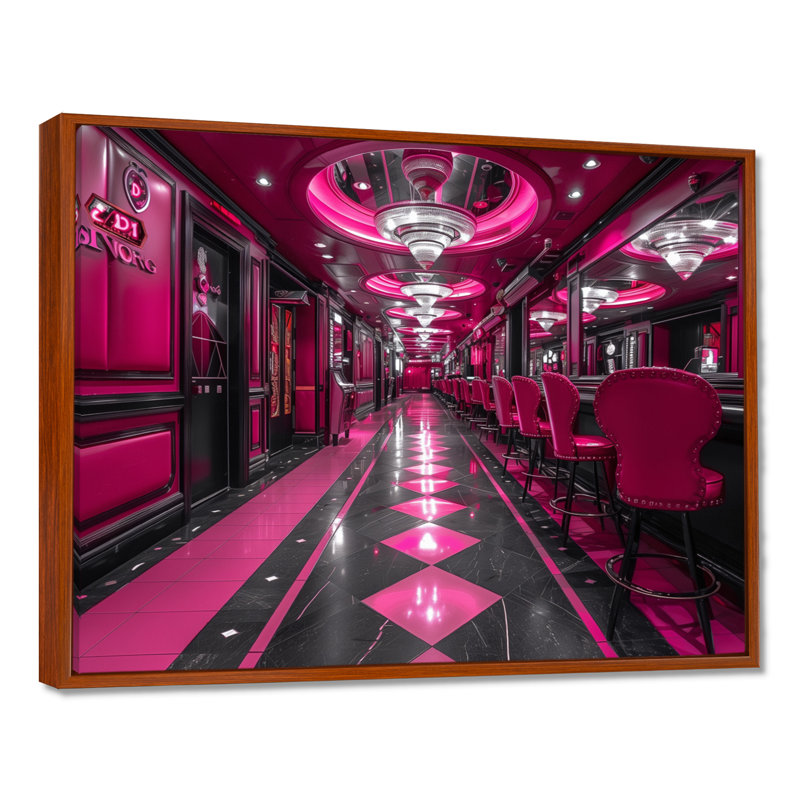 Casinos rose / noir et chanceux - Art mural, Toile avec cadre flottant brun, H 24 po x l 32 po x P 1 po