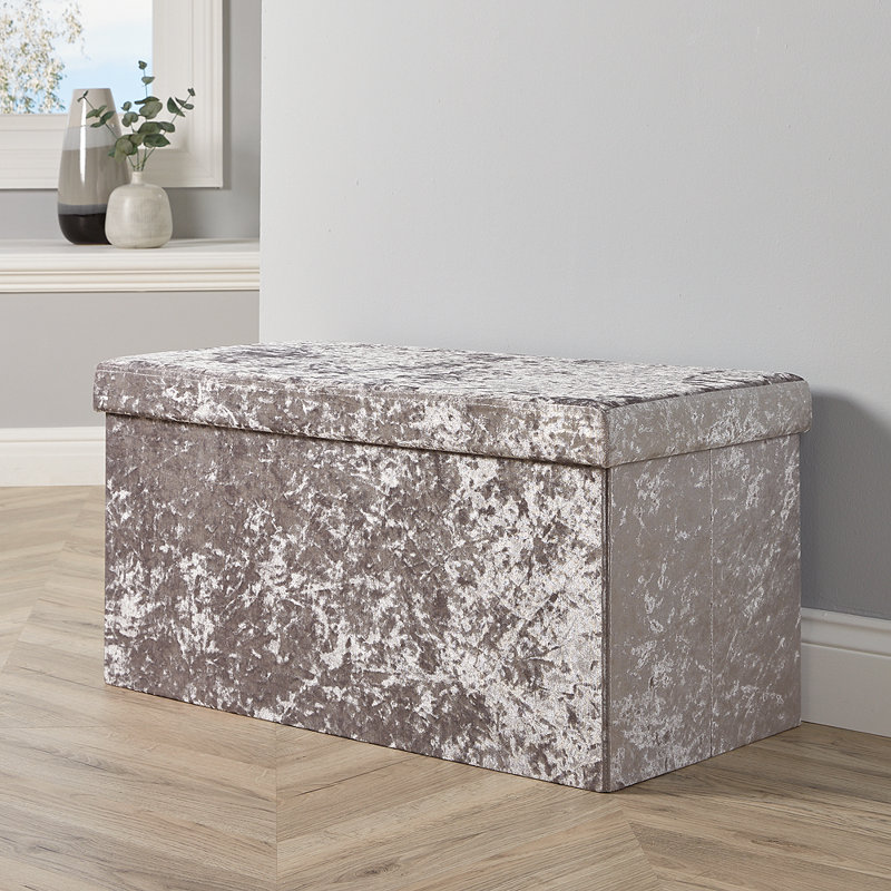 Peachey 76cm Wide Velvet Rectangle Solid Colour Standard Ottoman with Storage, Silver