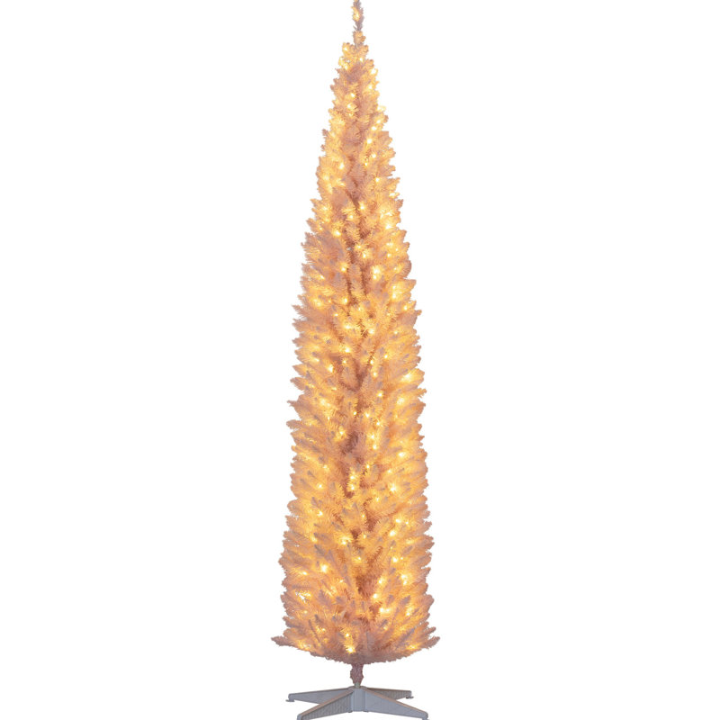 Arbre de Noël artificiel de 8 pi de hauteur, rose, 300 lumières blanc chaud, 618 pointes, flamme, assemblage sans effort pour arbre de décoration, installation simple, idée