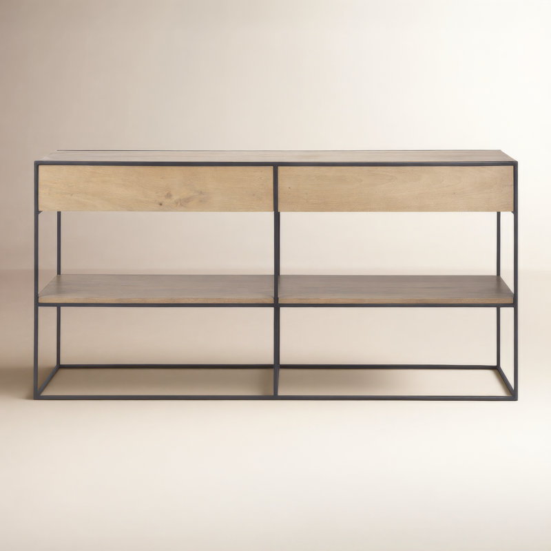 Ophelia 63'' Solid Wood Top Console Table, Beige, Black