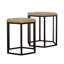 2 tables gigognes géométriques avec dessus en bois de manguier naturel et noir, cadres en fer pour le salon principal, pièce hexagonale élégante en métal