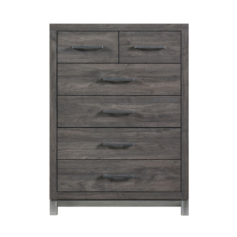 Deena Tall Dresser Chest, Brown Gray Melamine Veneer, 6 Drawers