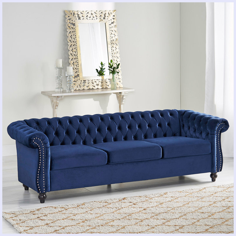 Dierdre 84.75 Sofa Couch, Chesterfield Style Sofa with Button Tufted, Blue Velvet