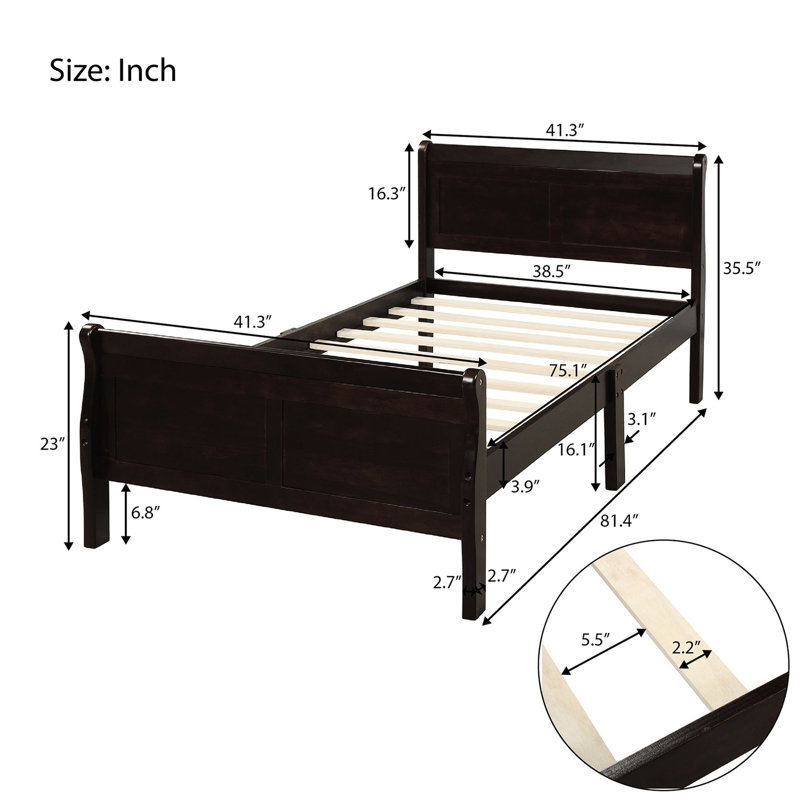 Lit plateforme simple: bois massif avec tête de lit et lit de taille design, s'adapte confortablement au matelas