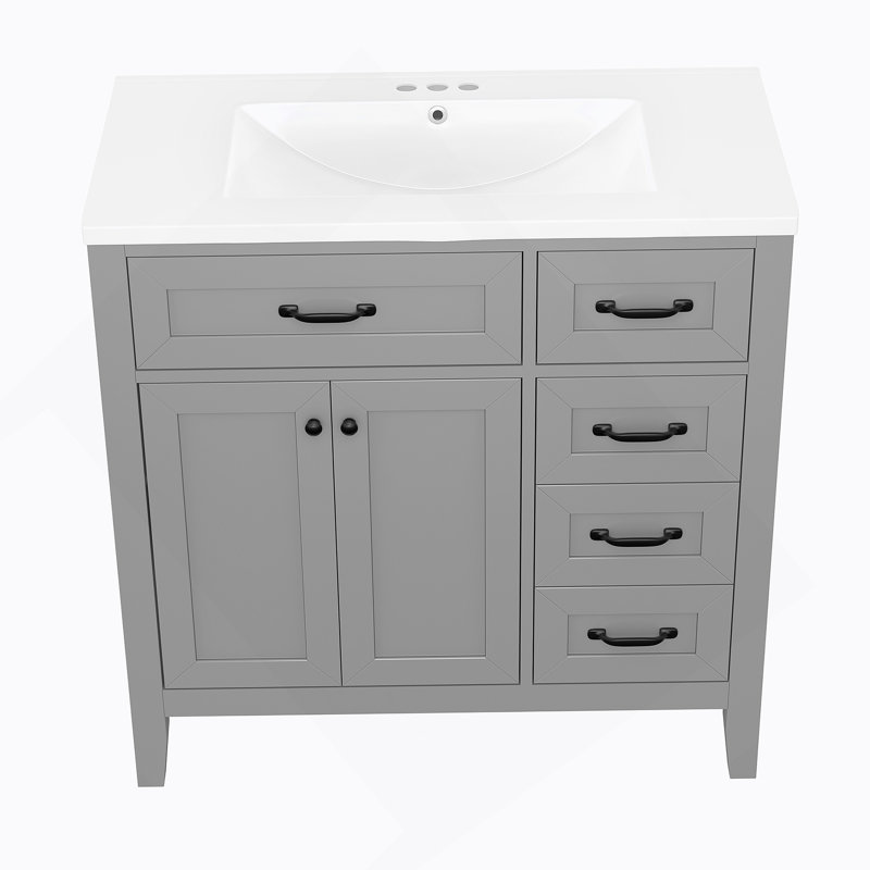 Ensemble de meuble-lavabo avec lavabo, avec tiroirs, cadre solide et panneau de fibres à densité moyenne pour une mise à niveau fonctionnelle et élégante de la salle de bain