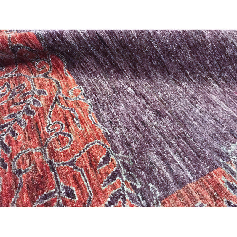 Hand-Knotted High-Quality Red and Gray Area Rug