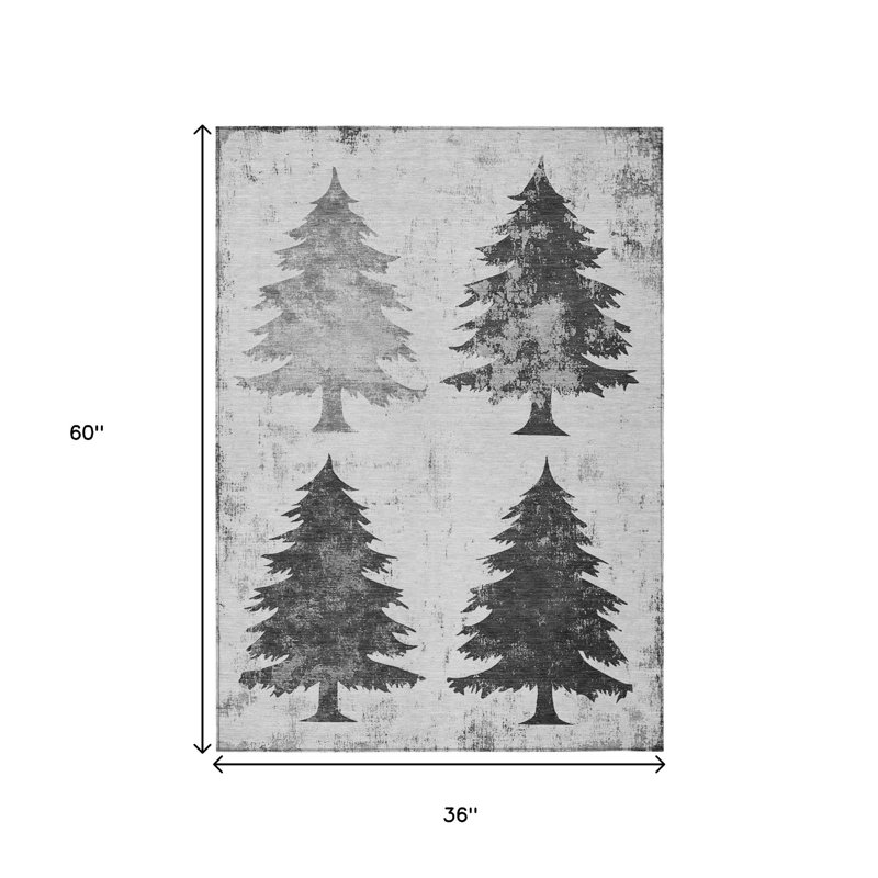 Tapis intérieur/extérieur lavable, motif arbre gris et argent, 90 x 150 cm
