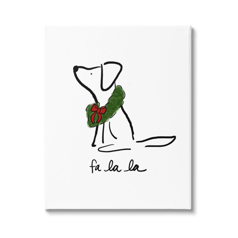 Fa Fa La La Holiday Doging Dog Line Doodle Wreath Black, estampe numérique encadrée, art texturé par Anna Whitham