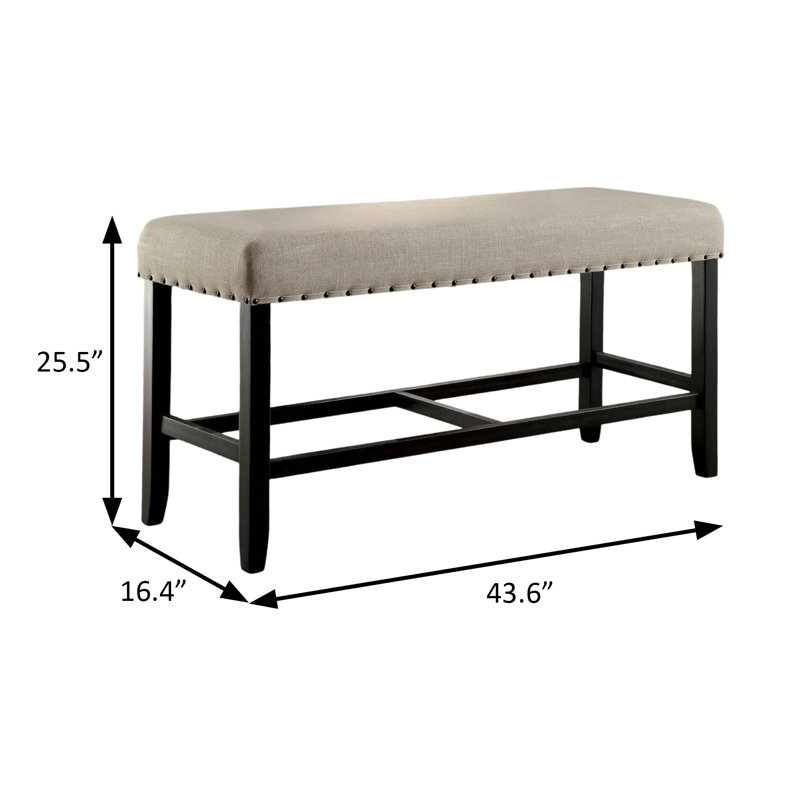 43.6" W Rustic Counter Ht. Bench, Antique Black/Beige