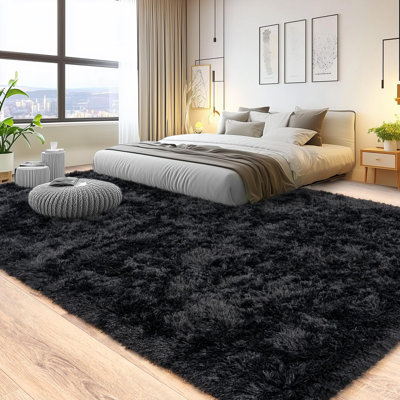 Solid Rug Soft Fluffy Black Indoor Area Rug for Living Room Bedroom Nursery Kids Room
