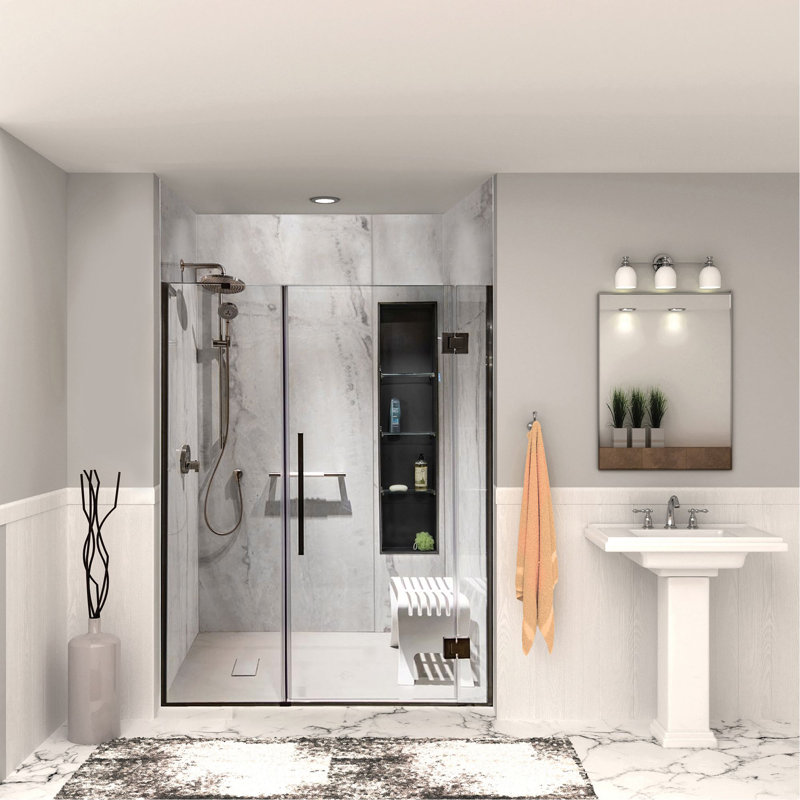 Transolid Titan Shower Wall Kit, Savanna Gray Honed, 96" H x 60" W x 48" D