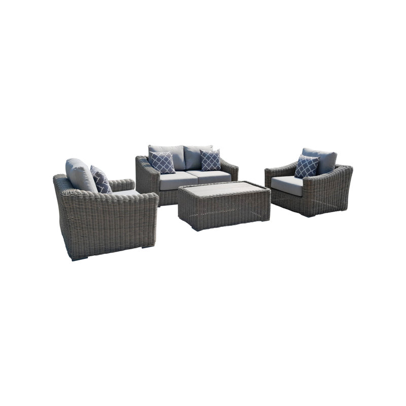 Ensemble de conversation d'extérieur pour 4 personnes avec coussins Stellert, Gris clair
