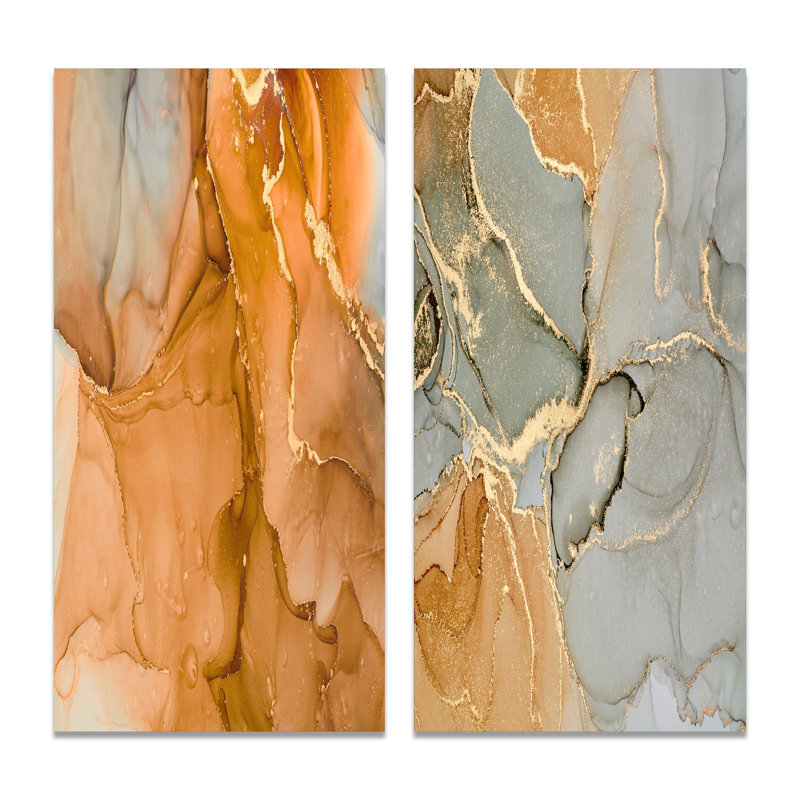 Ensemble de 2 pièces d'art moderne et abstrait brun, H 32 po x l 32 po x P 1 po