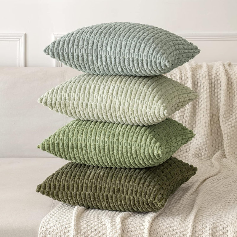 Striped Square Cushion Cover, Olive Green