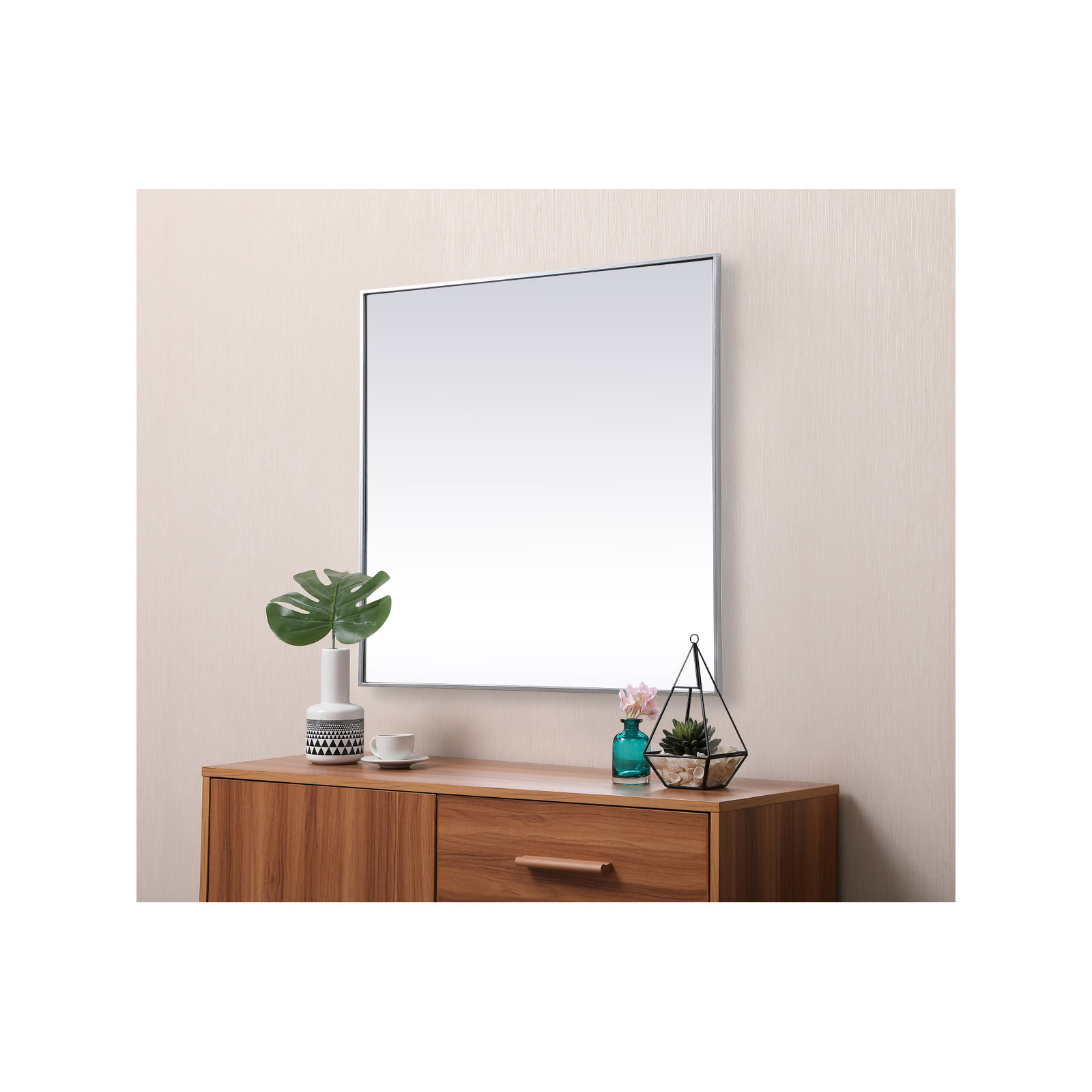 Valparaiso Metal Square Wall Mirror, 42"  x 42" , Silver