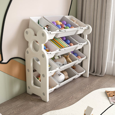 Organisateur de rangement de jouets pour enfants avec 12 bacs, armoire de rangement multifonctionnelle pour enfants avec étagère et bacs en PEHD