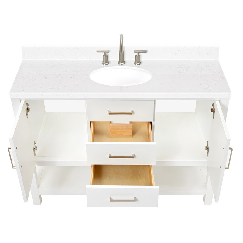 Single Bathroom Vanity with Carrara Quartz Top, White, 48"
