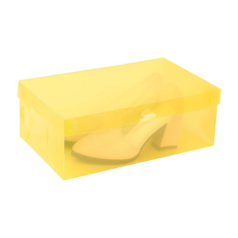 Hot-Sell-Foldable--Plastic-Shoe-Boxes--Organizer-Storage-Stackable-Tidy-Box OR, Yellow, 3.74"H x  7.28"W x  11"D