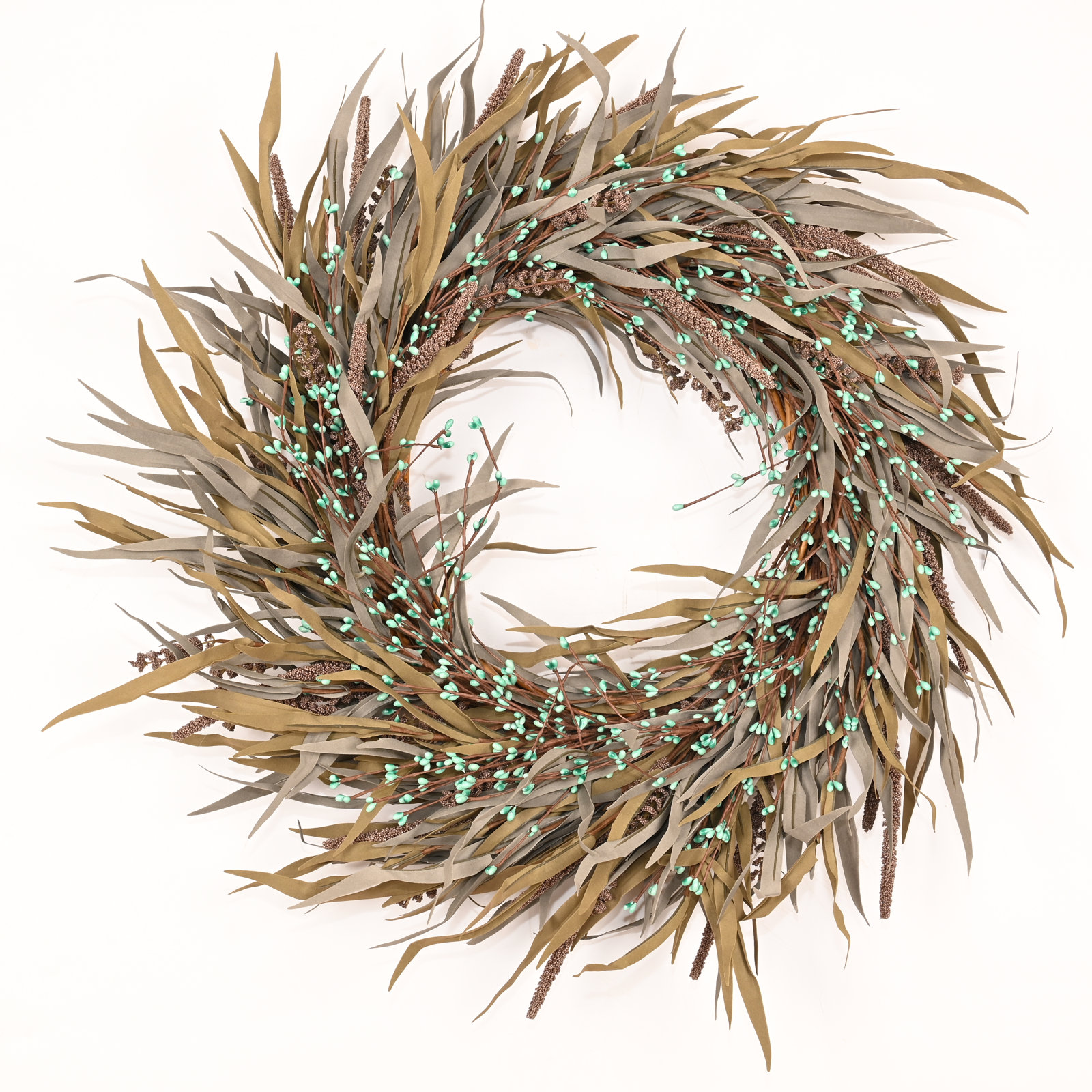 24" Grass, Berry Thanksgiving Wreath, Green