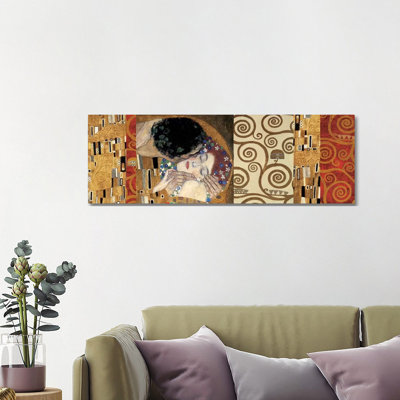 Klimt Deco (The Kiss) by Gustav Klimt - Wrapped Canvas Panoramic Print