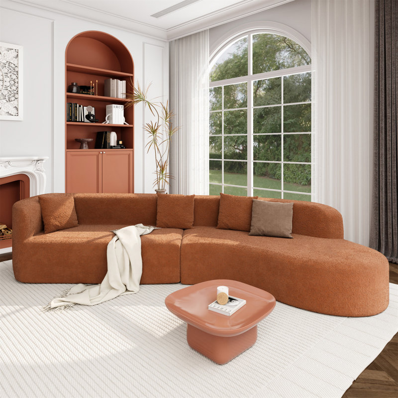 132" Modern Sectional Sofa With Curved Design, 2-Piece Chenille Modular Couch With 4 Pillows, Plush Sponge & Spring Cushion