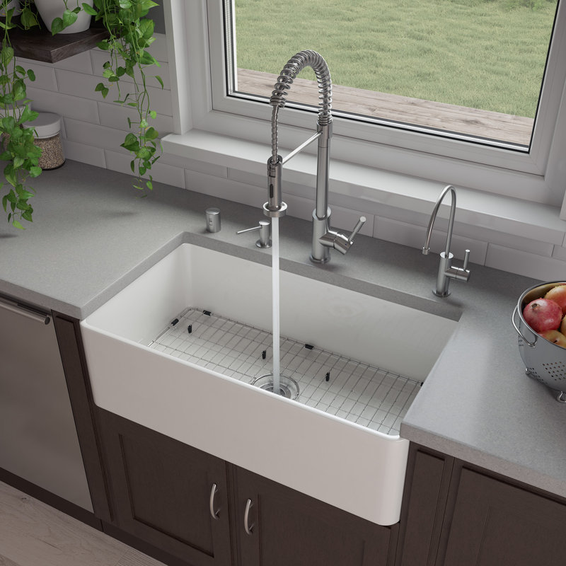 Évier de cuisine à fixation double L 33 po x l 18 po Fireclay