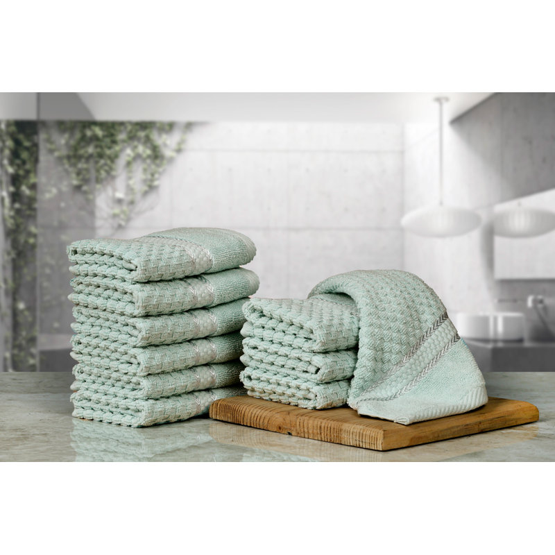 Collection de serviettes texturées 100% coton Mulaayam, Essuie-mains - paquet de 10, Vert menthe