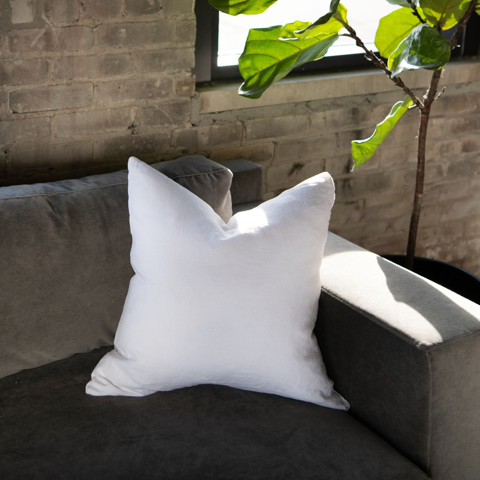 20" X 20" French Linen Throw Pillow, White
