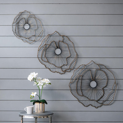 Ensemble de 3 décorations murales fleurs en métal