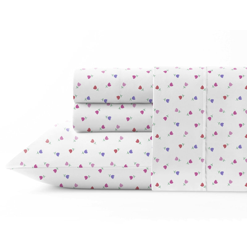 Ensemble de draps en percale de coton 4 pièces Pointehaven Petite, Ensemble de draps pour grand lit, Petite fleur