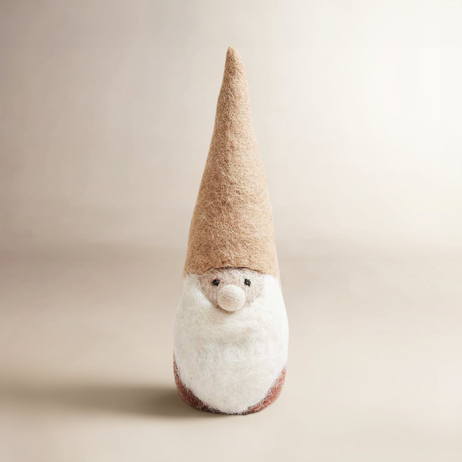 Felted Woodland Gnome, Small: 10" H X 2.75" (diameter at base), Natural/Mauve/White