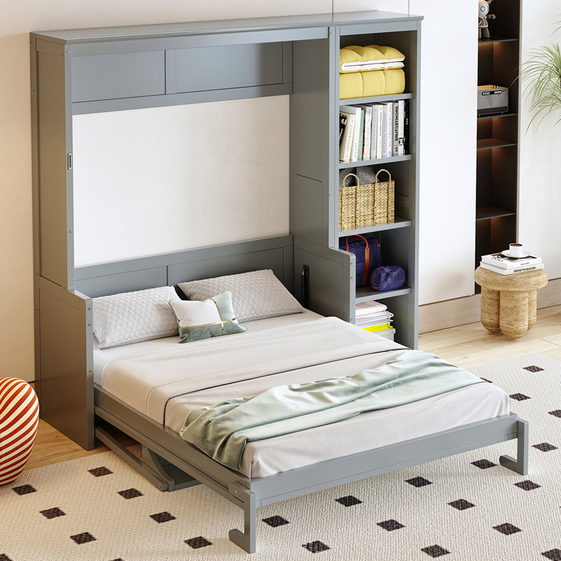 Lit escamotable double avec bureau et bibliothèque