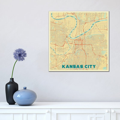 Kansas City Retro Urban Blueprint Map by Hubert Roguski - Wrapped Canvas Gallery-Wrapped Canvas Giclée