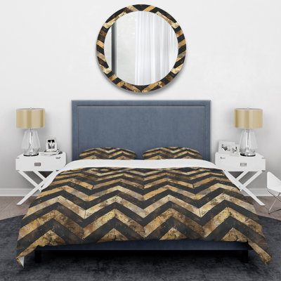 Ensemble de housse de couette brun doré à chevrons Rhyth II - Glam
