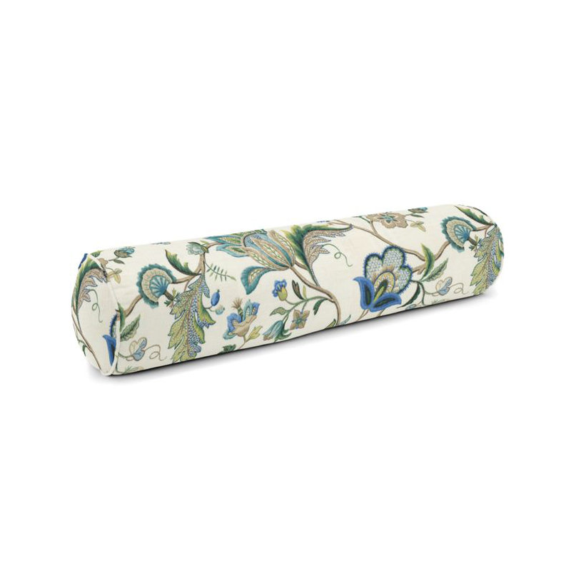Fleur De Leaf Bolster Pillow Cover & Insert, 8" x 24", Blue/Green/White