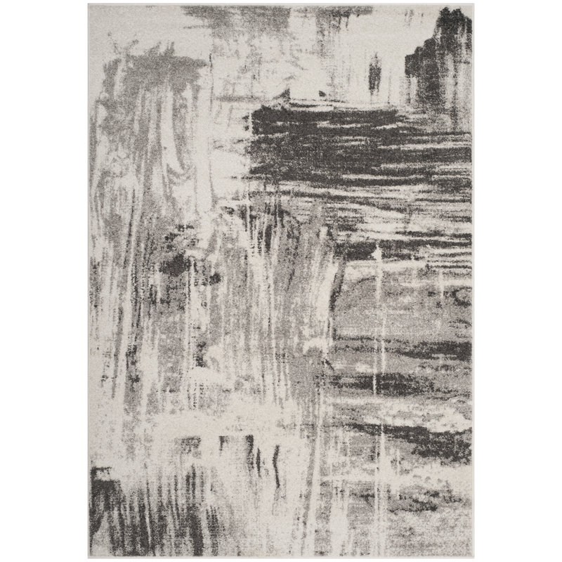 Riebe Abstract Ivory/Grey Area Rug, Rectangle 6' x 9'