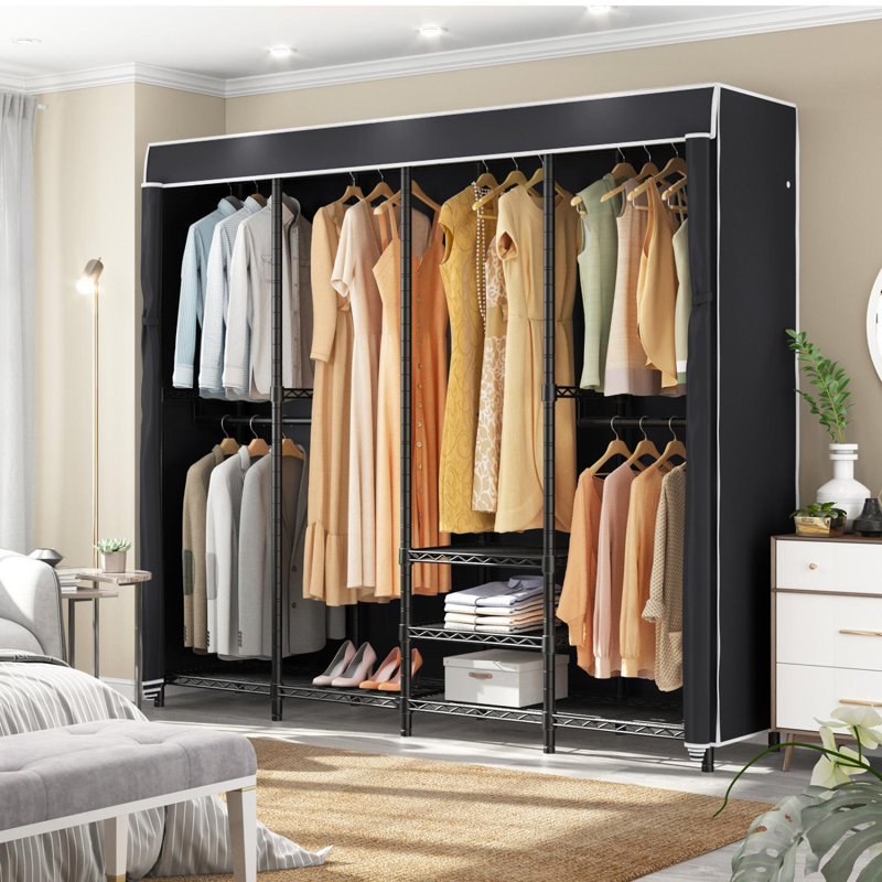Black Iron Freestanding Closet with Adjustable Shelves and Cover