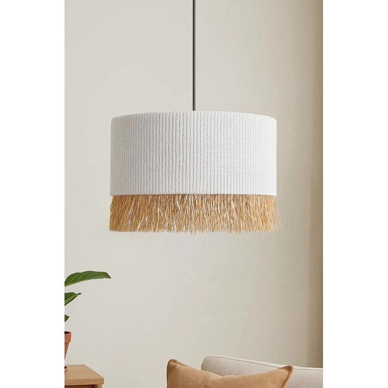 Elegant Adjustable Chandelier with Macrame Cap, 11.8 x 7.9 inches | Stylish Plastic Body in White | Height Adjustable 7.9 - 23.6 inches | E27 Socket (Max 40W, Bulb Not Included) | Perfect for Modern Living Spaces