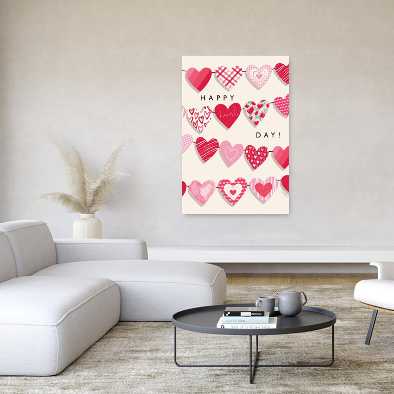 «Happy Heart Day», art mural abstrait romantique fantaisiste, H 60 po x l 40 po