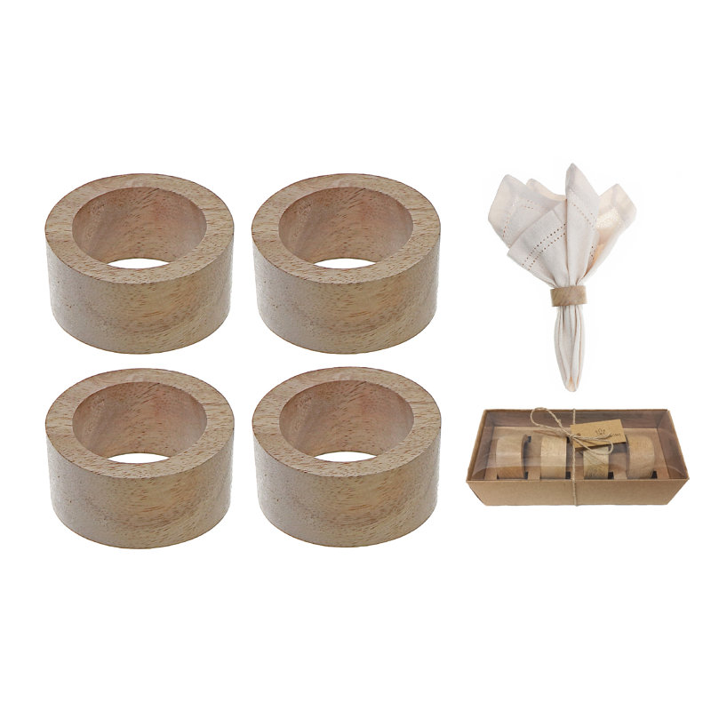 Rond de serviette en bois 4 pièces avec boîte de bricolage