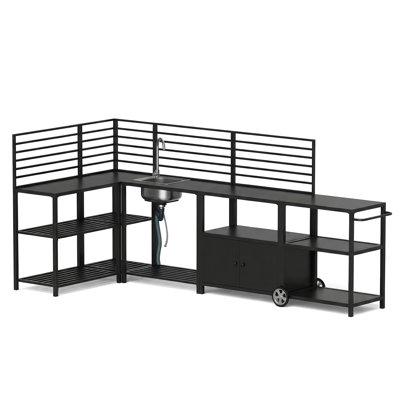 Ensemble modulaire de cuisine d'extérieur 5 pièces avec évier Armoire de rangement d'angle et stations de préparation mobiles