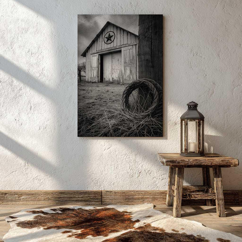 Impression sur toile Texas Barn - décoration murale étoile rustique solitaire - Western Country Farmhouse, H 18 po x l 12 po