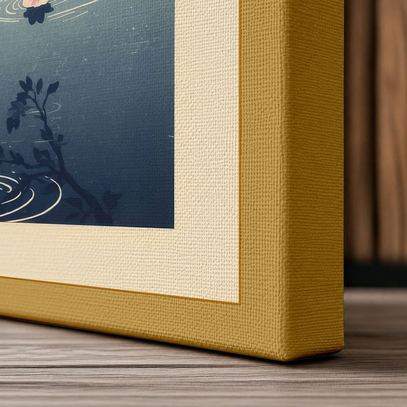 Cherry Blossom Over Water Japandi - Wrapped Canvas, 18x12 - 45.7 x 30.5 cm, Ochre Border