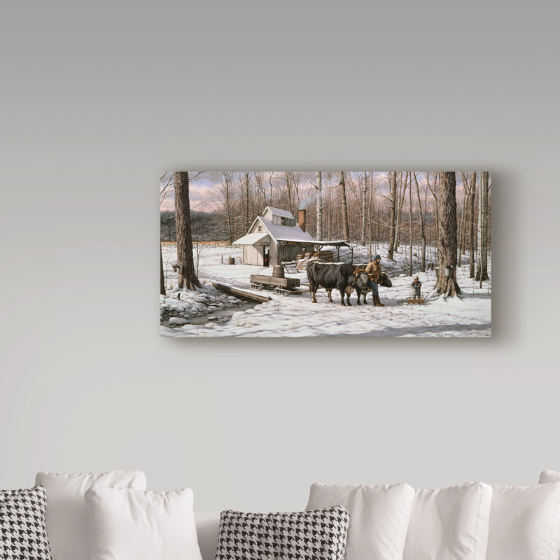 Large Framed Modern Farmhouse Landscape Canvas Art in Winter Scene