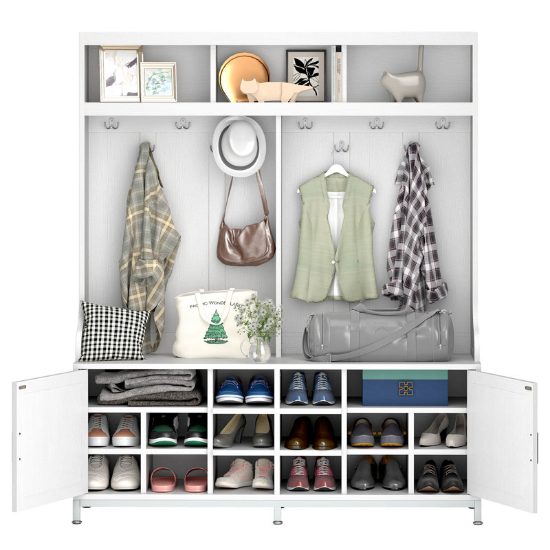 Shoe Rack Shelf With Cubbies And Hooks Black Shoe Cabinet Storage