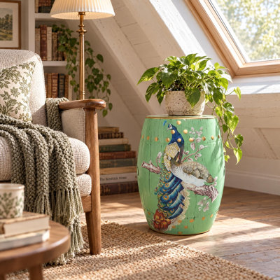 Tabouret en céramique fleur et oiseau