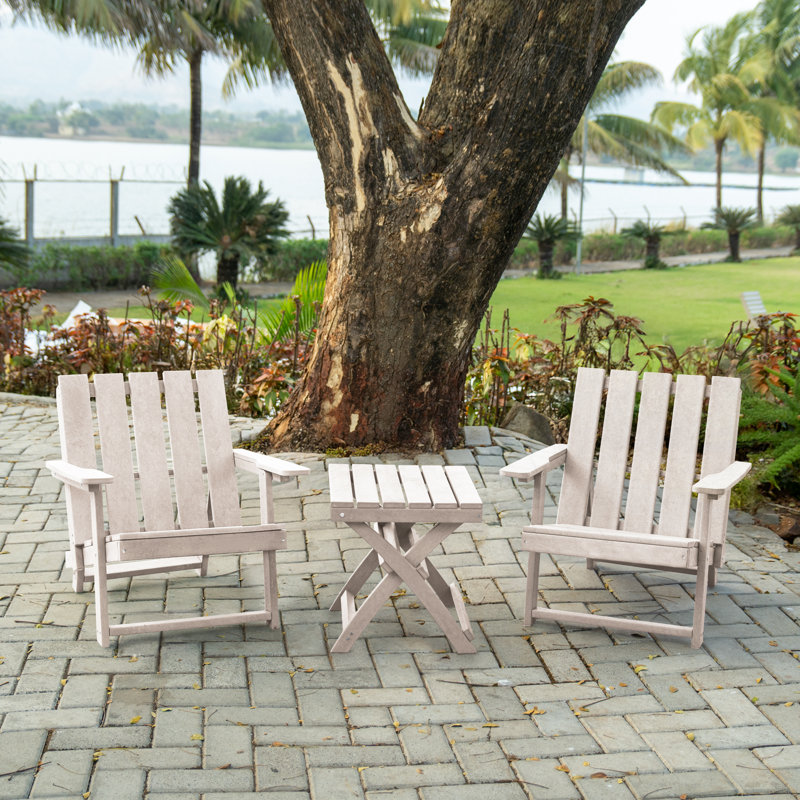 Shoreline Fully Assembled All-Weather Outdoor Folding Modern Adirondack Chair and Table Set, Ivory